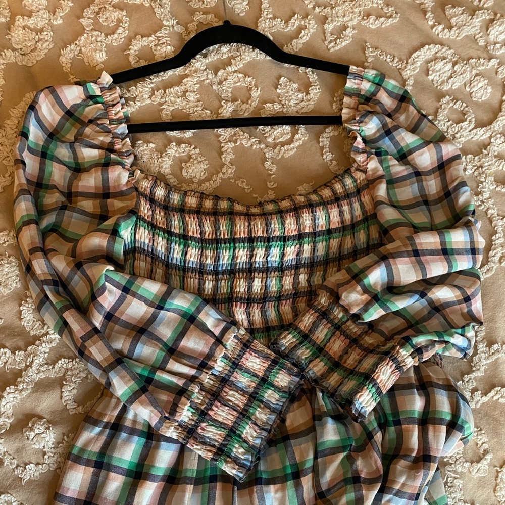 Anthropologie Maeve Smocked Plaid Dress